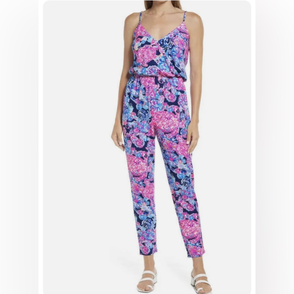 Lilly Pulitzer Dante Jumpsuit - High Tide Navy in Turtle Amazement Blue/Pink NEW - Picture 10 of 16